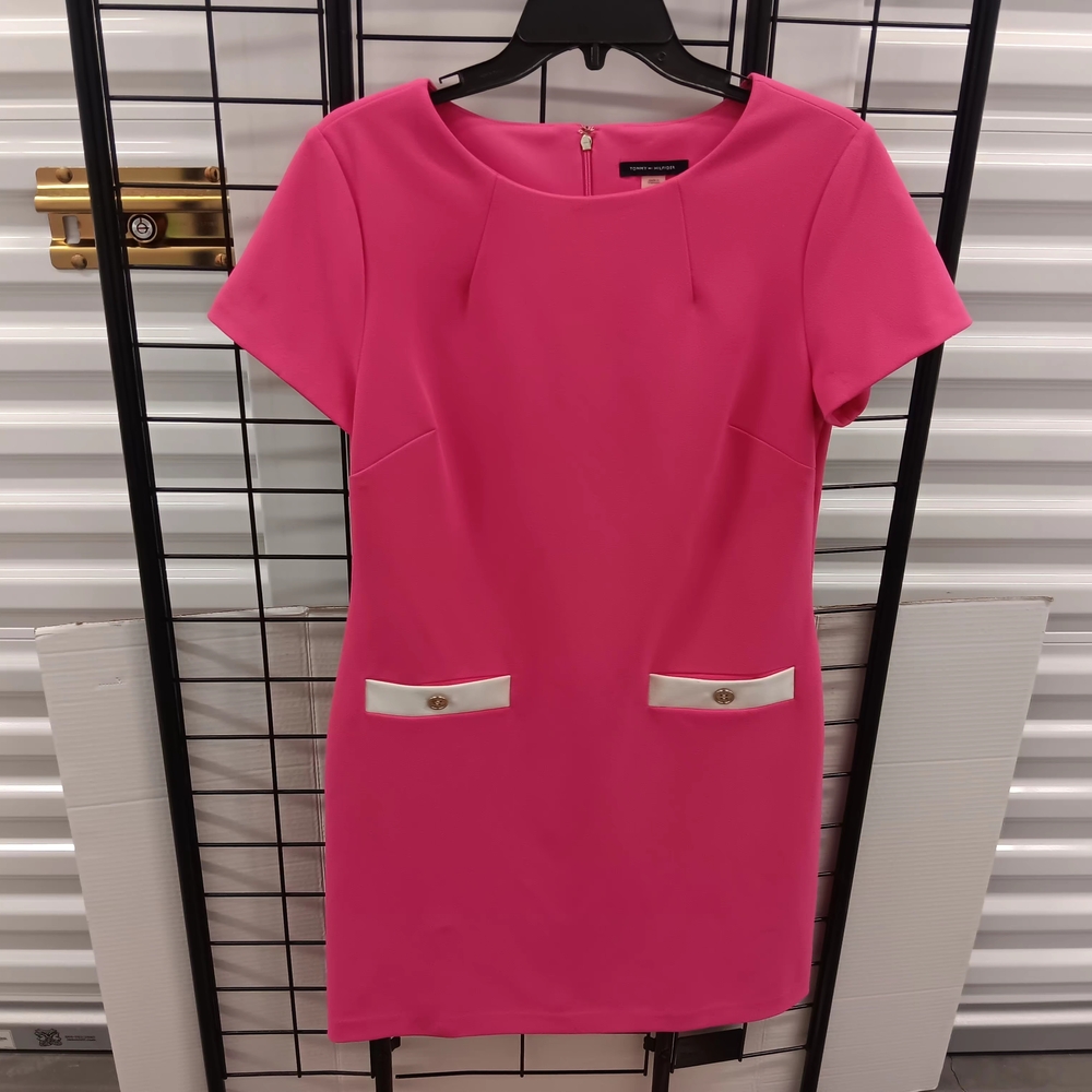 Tommy Hilfiger Vibrant Hot Pink Mini Dress with White Accents
